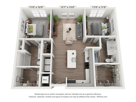 bedroom floor plan an in 2d at Muse Carmel in Carmel, IN